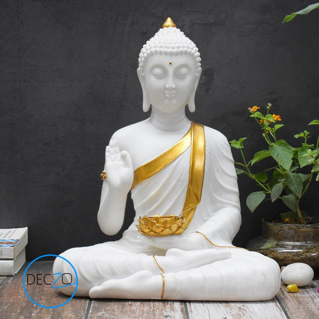 Large  Moksha Buddha Statue: 1.25 Feet, White