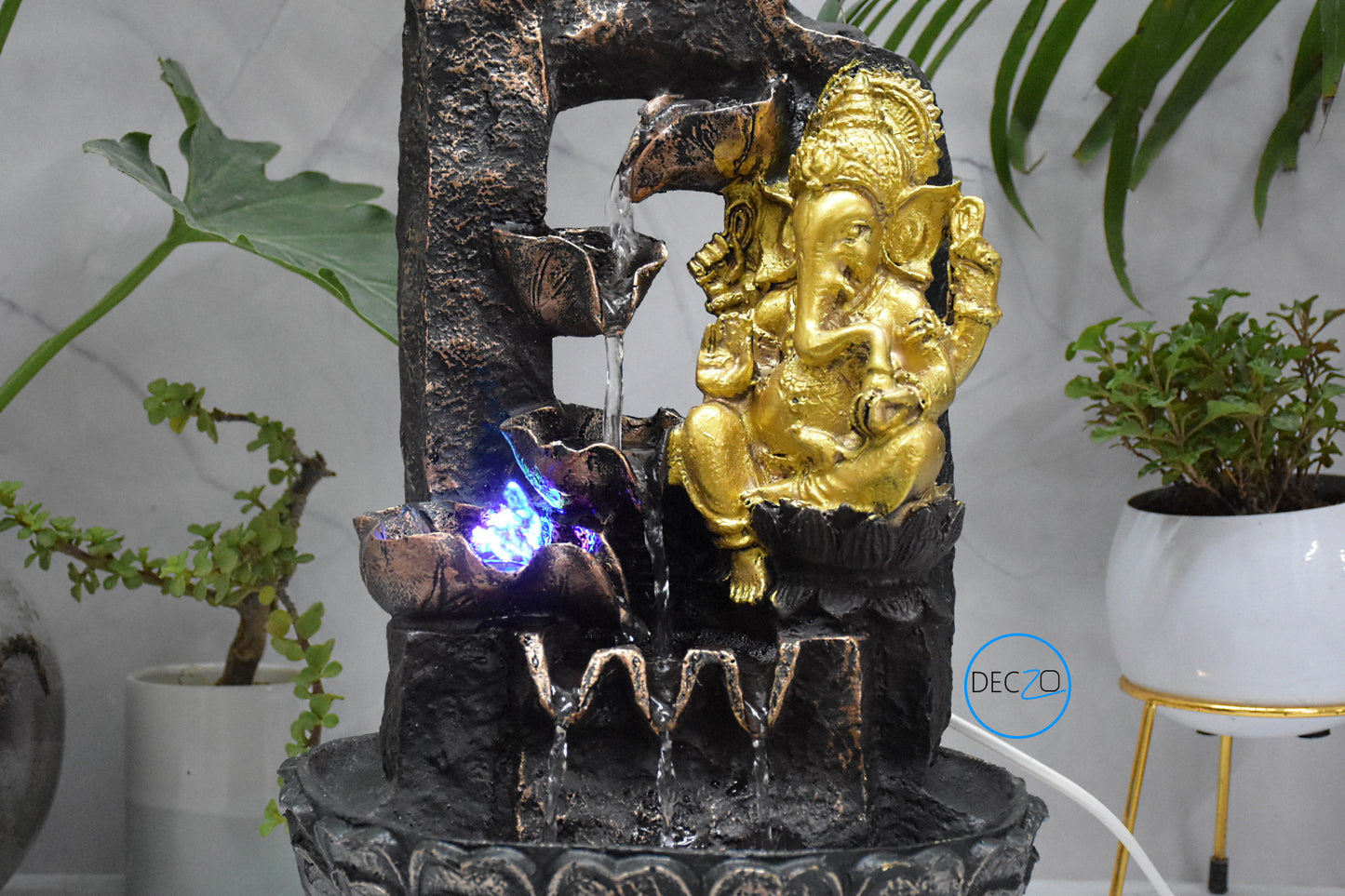 Lord Ganesha Resting Water Fountain : 37 CM, Copper and Golden