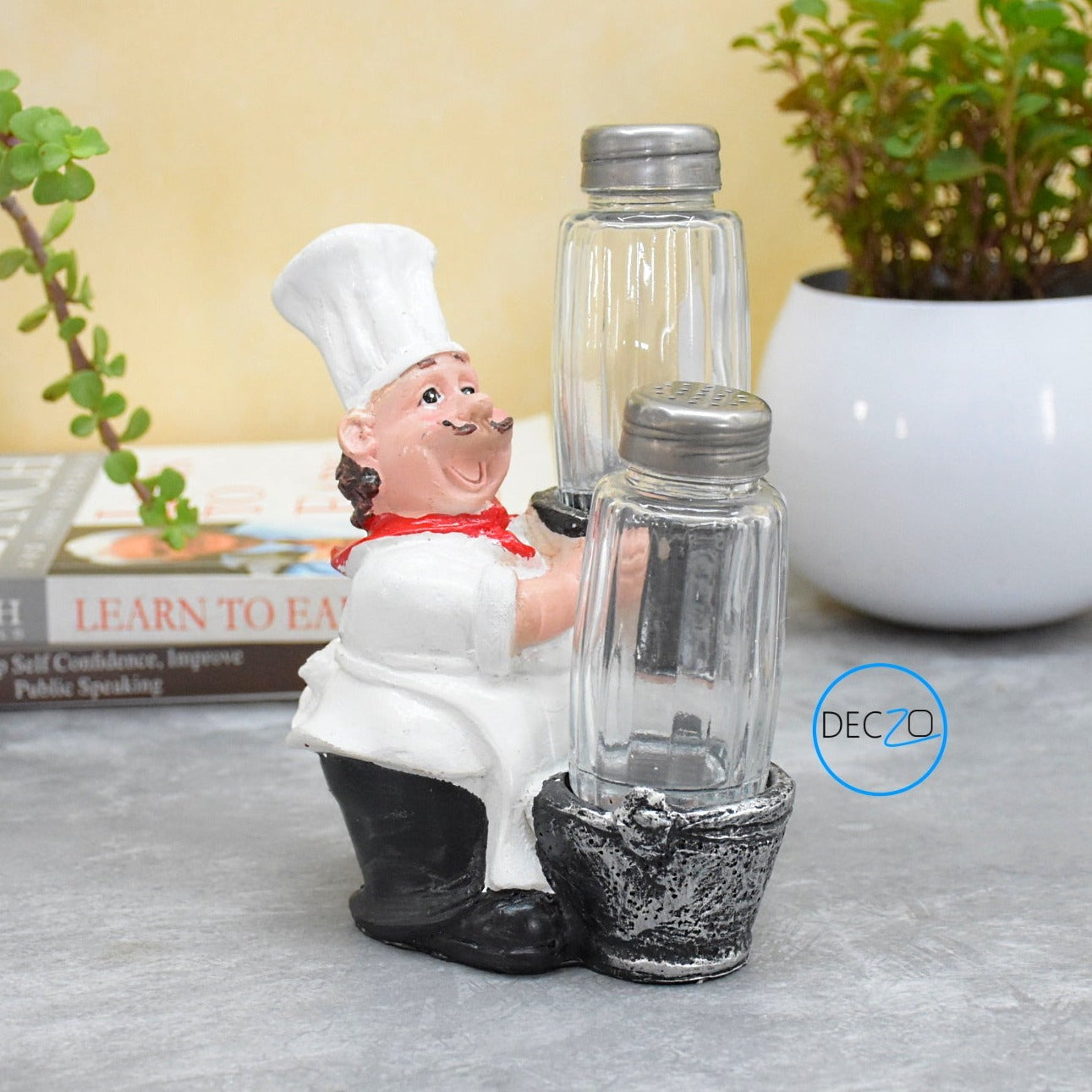 Combo of Laughing Chef and Chef Holding Cart Pepper Shaker Holders