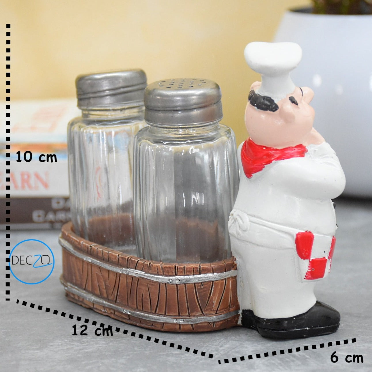 Combo of Chef Holding Fry Pan and Chef with Cart Salt and Pepper Shaker Holder