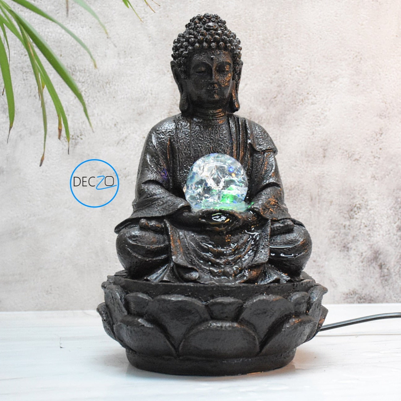 Buddha Table Top Water Fountain : 28 CM, Brown