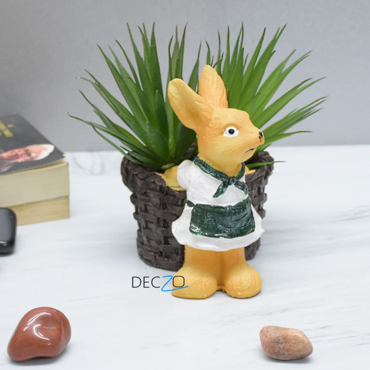 Female Rabbit Holding Basket Planter Pot - Deczo