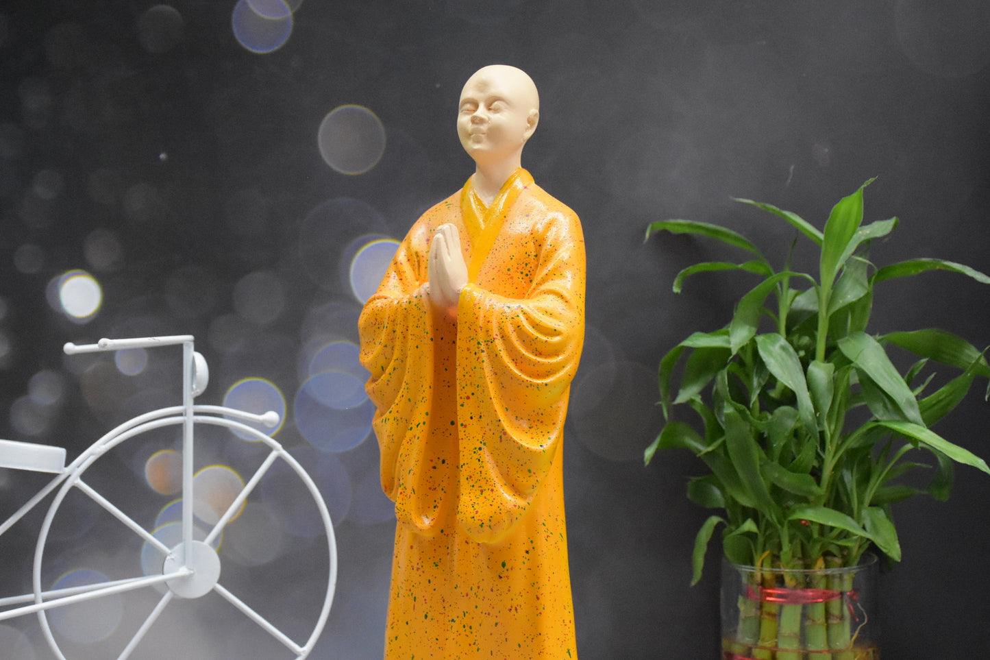 Zen Monk Statue for Decorations Creative Home Accessories Study Desktop Living Room Office (Orange)