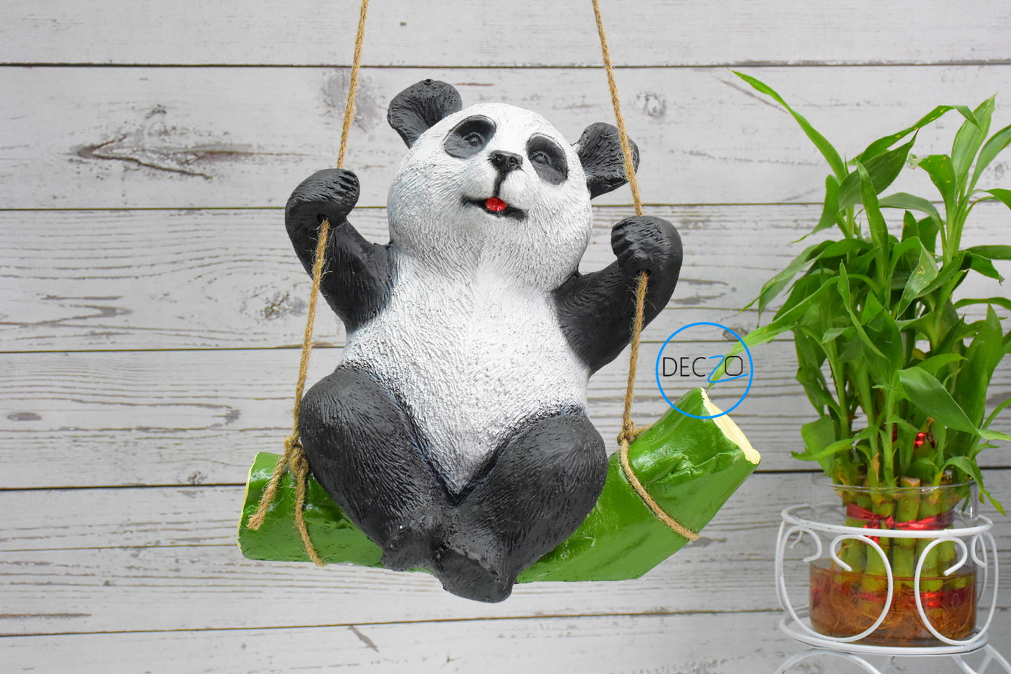 Panda Sitting on Bamboo Hanging Garden Decor