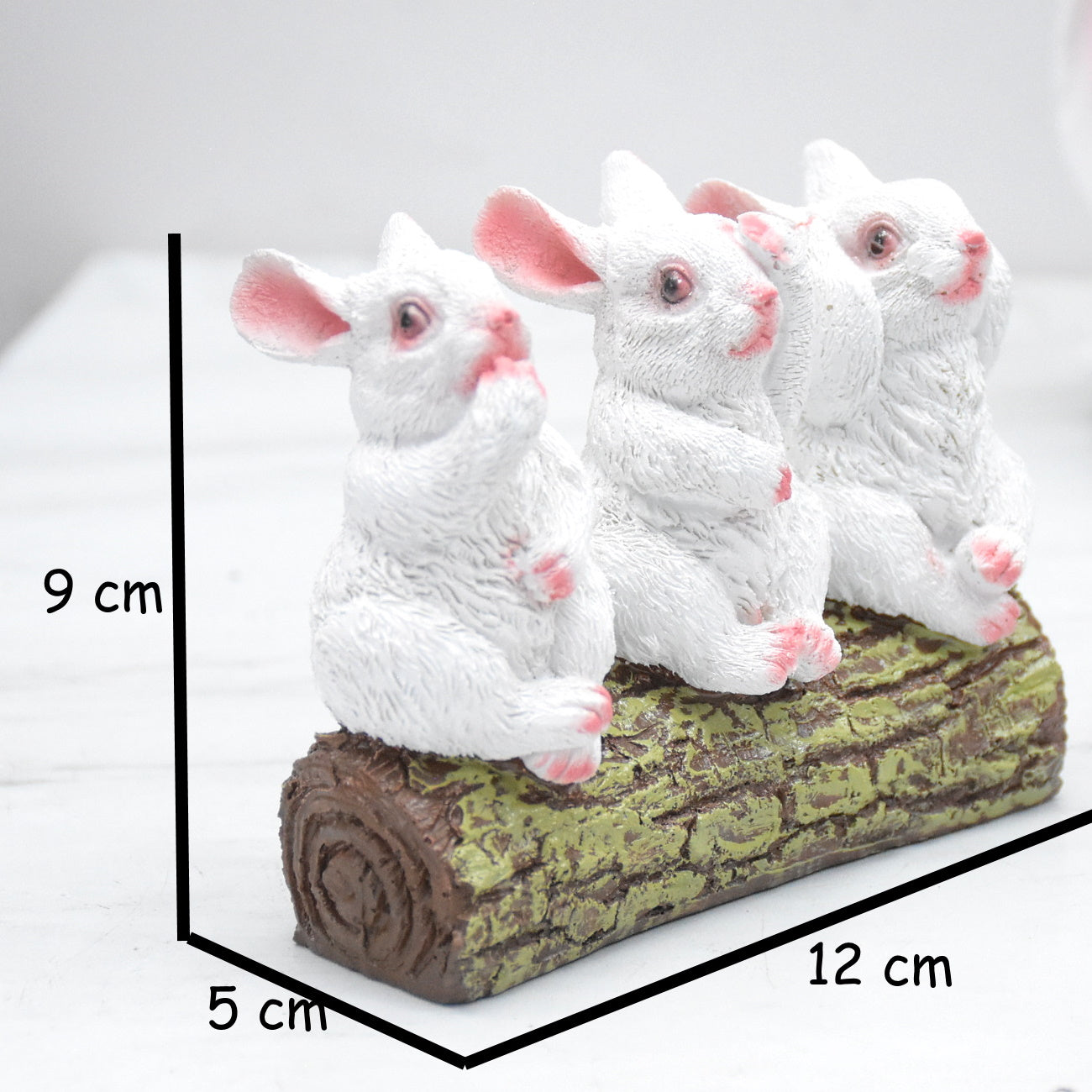 Copy of Rabbits Sitting on Tree Trunk Showpiece :Multicolor