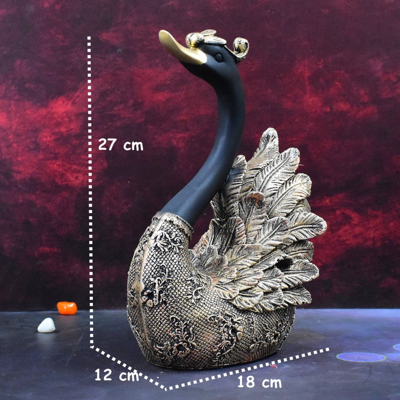 Majestic Swan Pair Showpieces : Golden Black