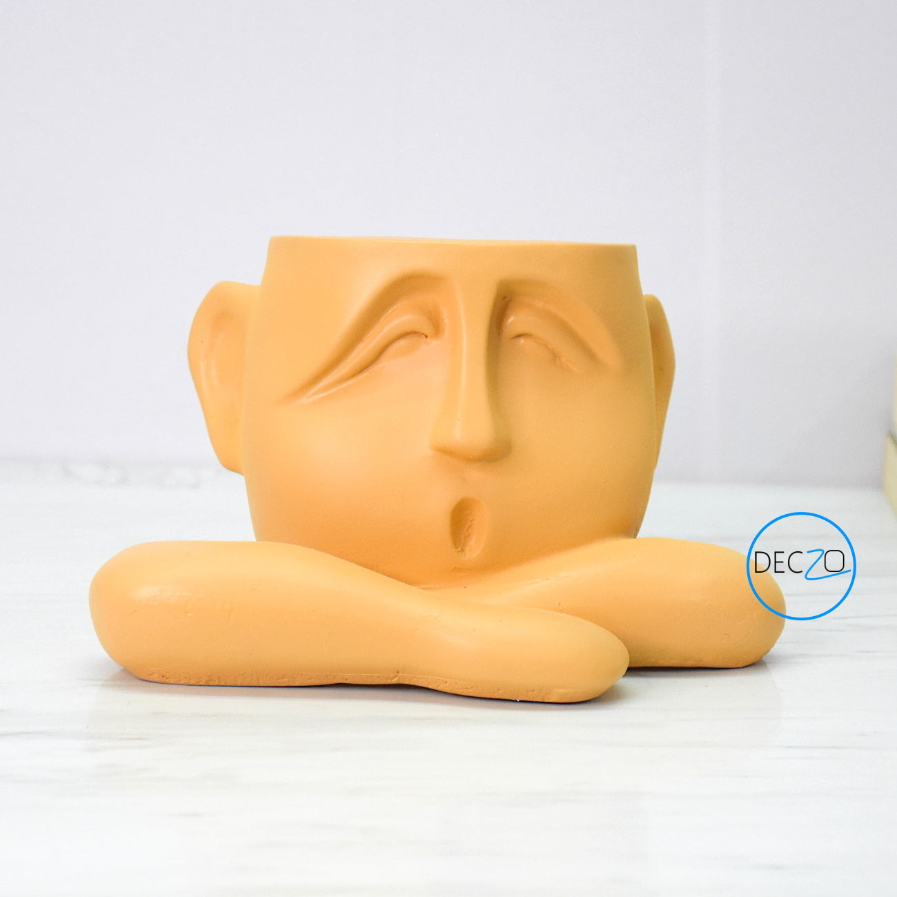 Human Resting Showpiece Cum Table Planter : Orange - deczo
