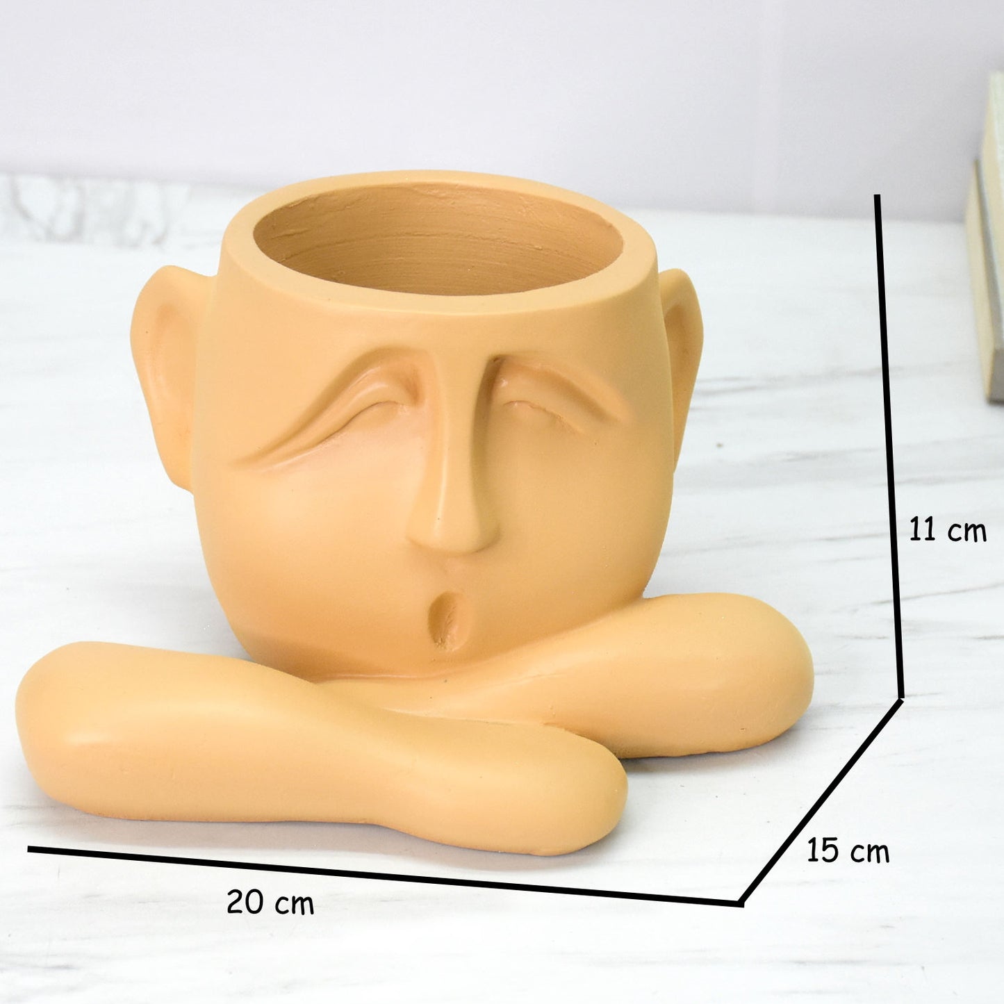 Human Resting Showpiece Cum Table Planter : Orange - deczo