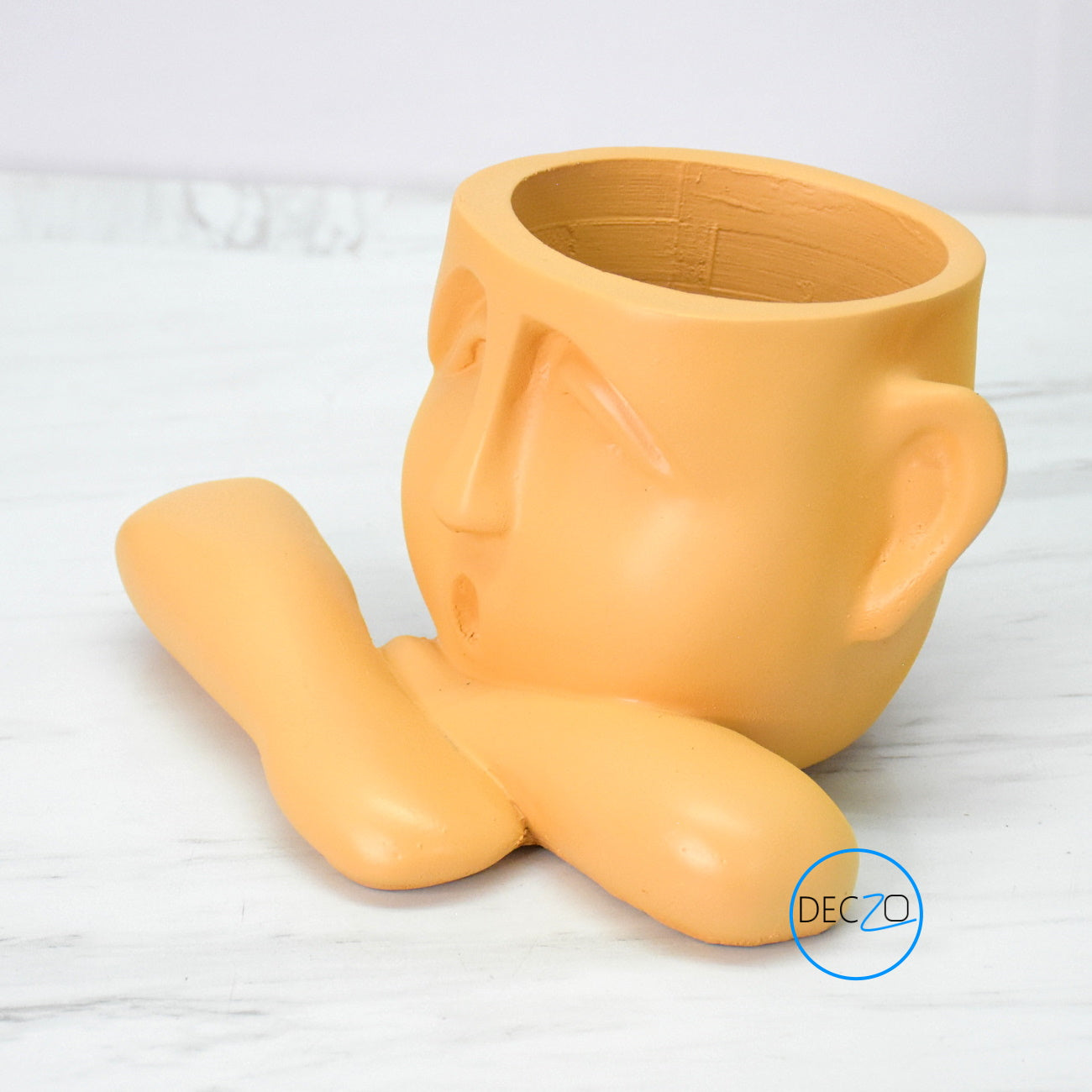 Human Resting Showpiece Cum Table Planter : Orange - deczo