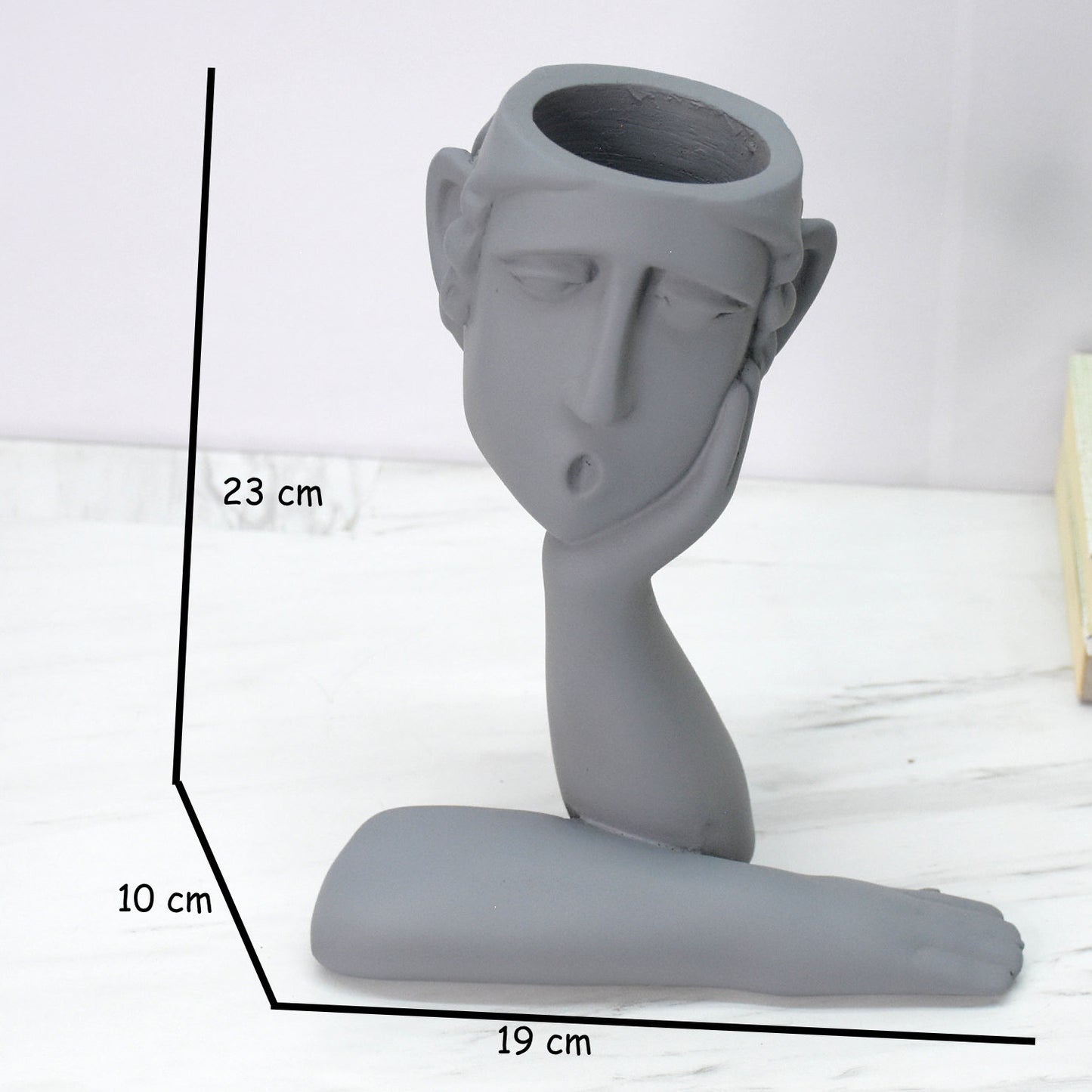 Human Thinking Showpiece Cum Table Planter : Grey - deczo