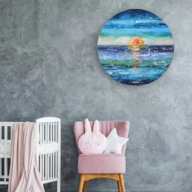 Horizon, Acrylic on Canvas, Handmade, Round Wall Painting - Deczo