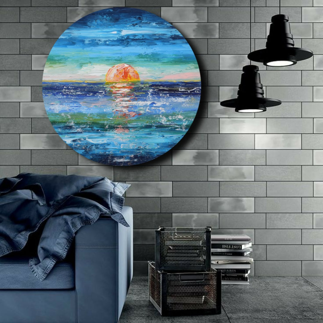 Horizon, Acrylic on Canvas, Handmade, Round Wall Painting - Deczo