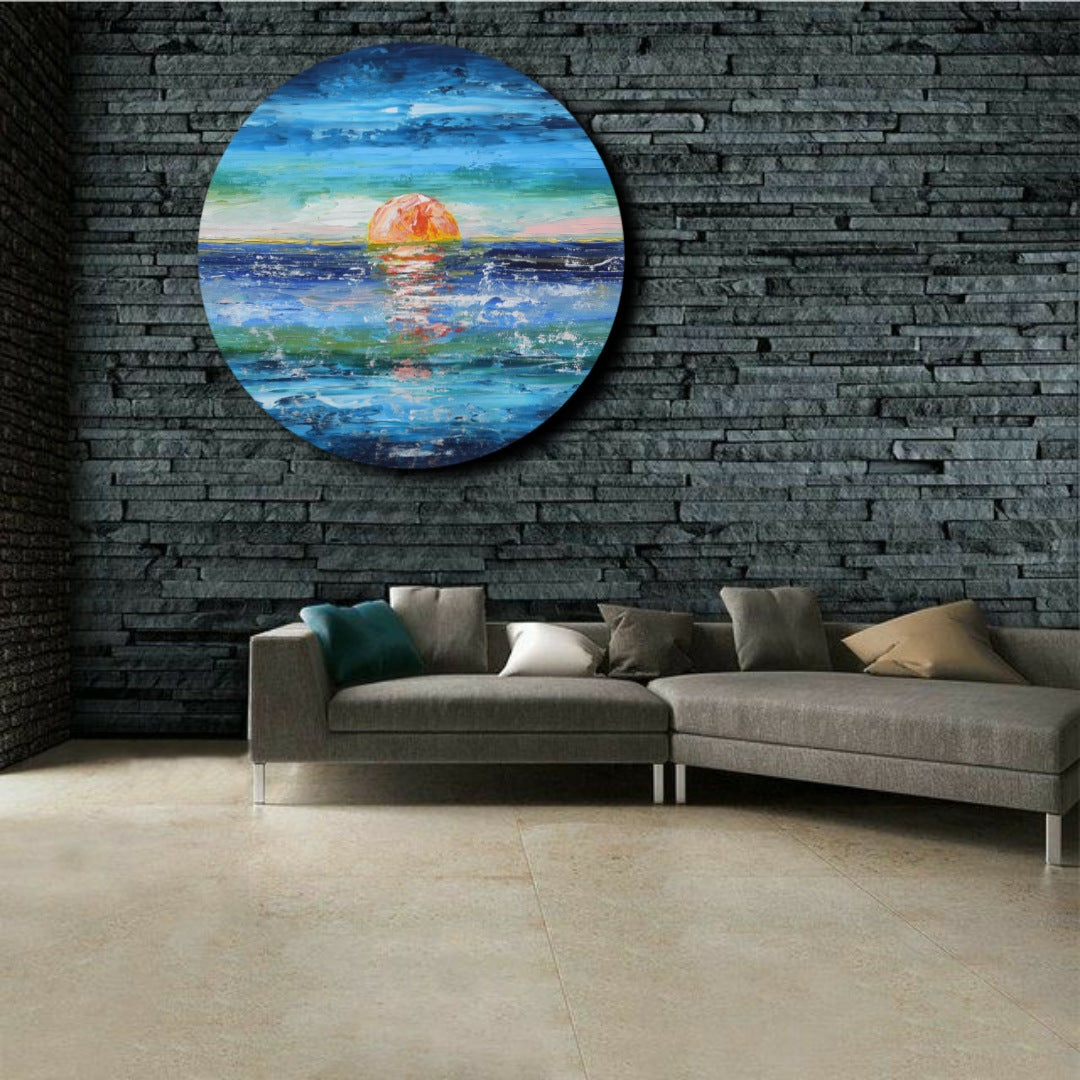 Horizon, Acrylic on Canvas, Handmade, Round Wall Painting - Deczo