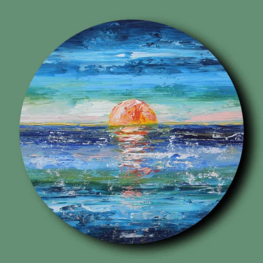 Horizon, Acrylic on Canvas, Handmade, Round Wall Painting - Deczo