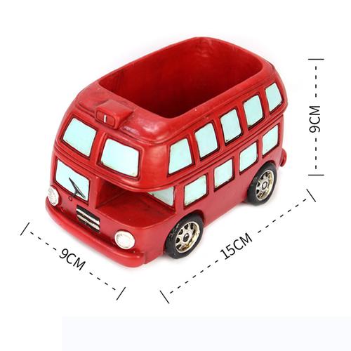 Retro Double Decker Bus Resin Succulent Pot for Table Decor, Kids Room,Gift : Red - Deczo