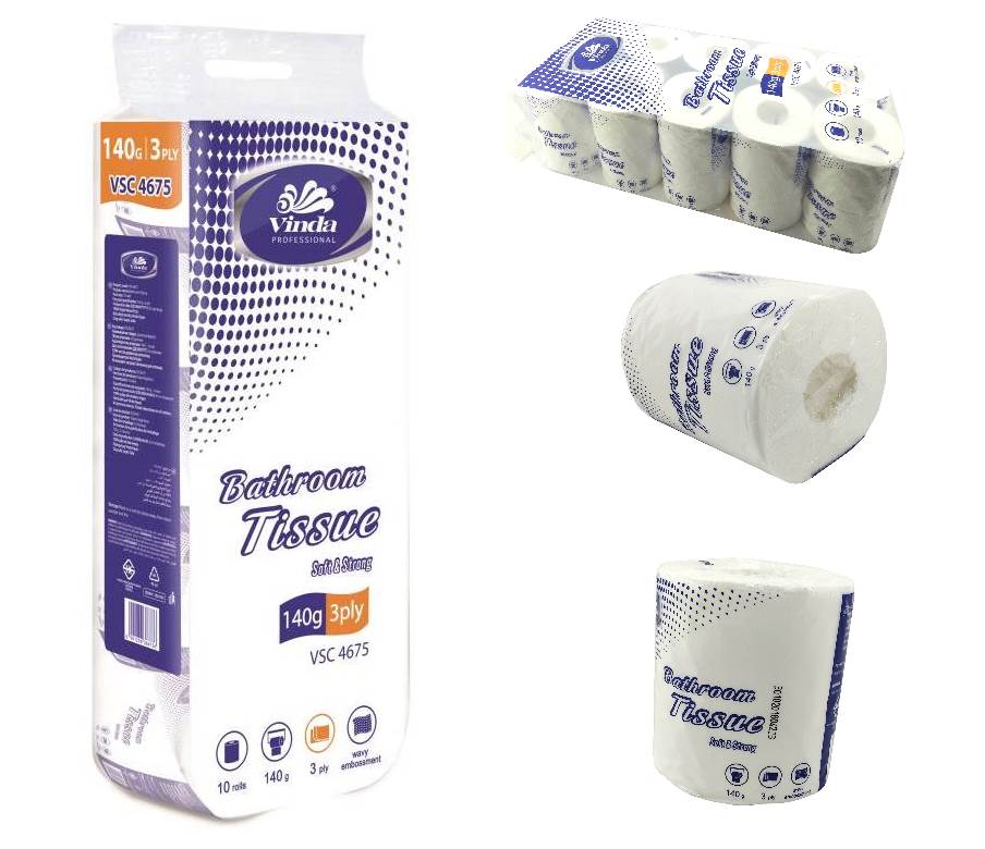 Premium Quality Set of 10 Vinda VSC4675 Bathroom and Toilet Tissue Roll (140 Gram, 18.5 GSM) - Deczo