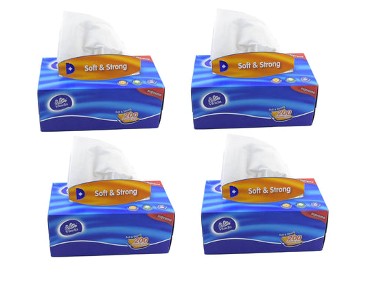 Pack of 800 Ultra Soft Vinda Facial Tissue, 2 Ply, 200 Sheets Per Box (Dry Type) - Deczo