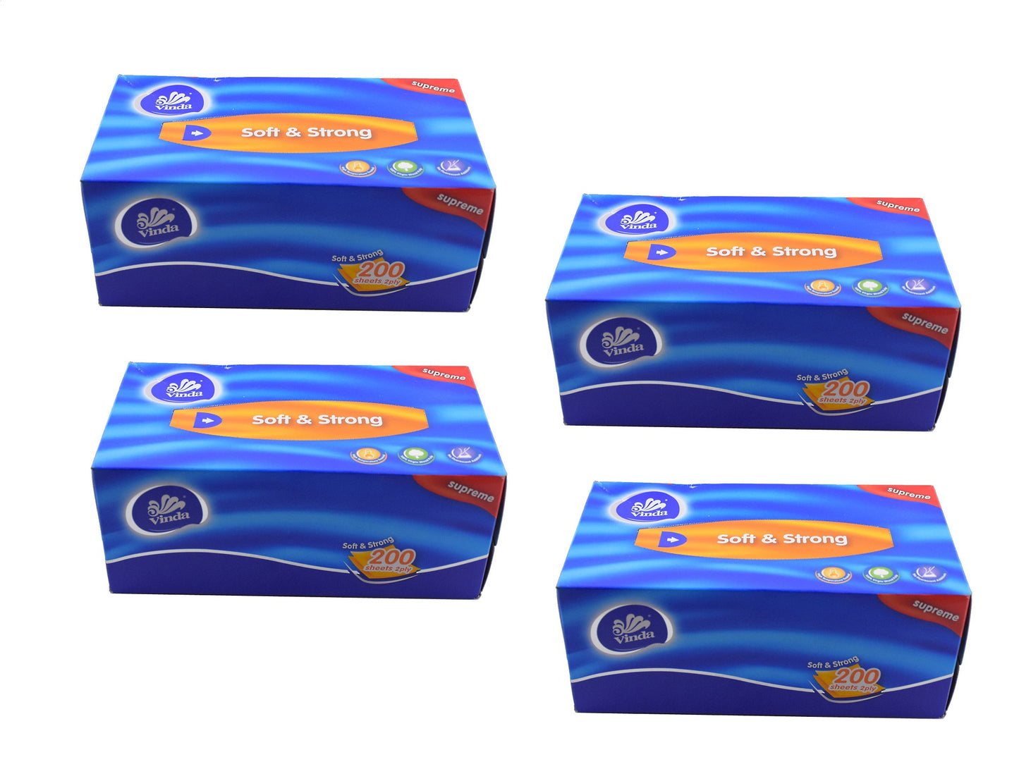 Pack of 800 Ultra Soft Vinda Facial Tissue, 2 Ply, 200 Sheets Per Box (Dry Type) - Deczo