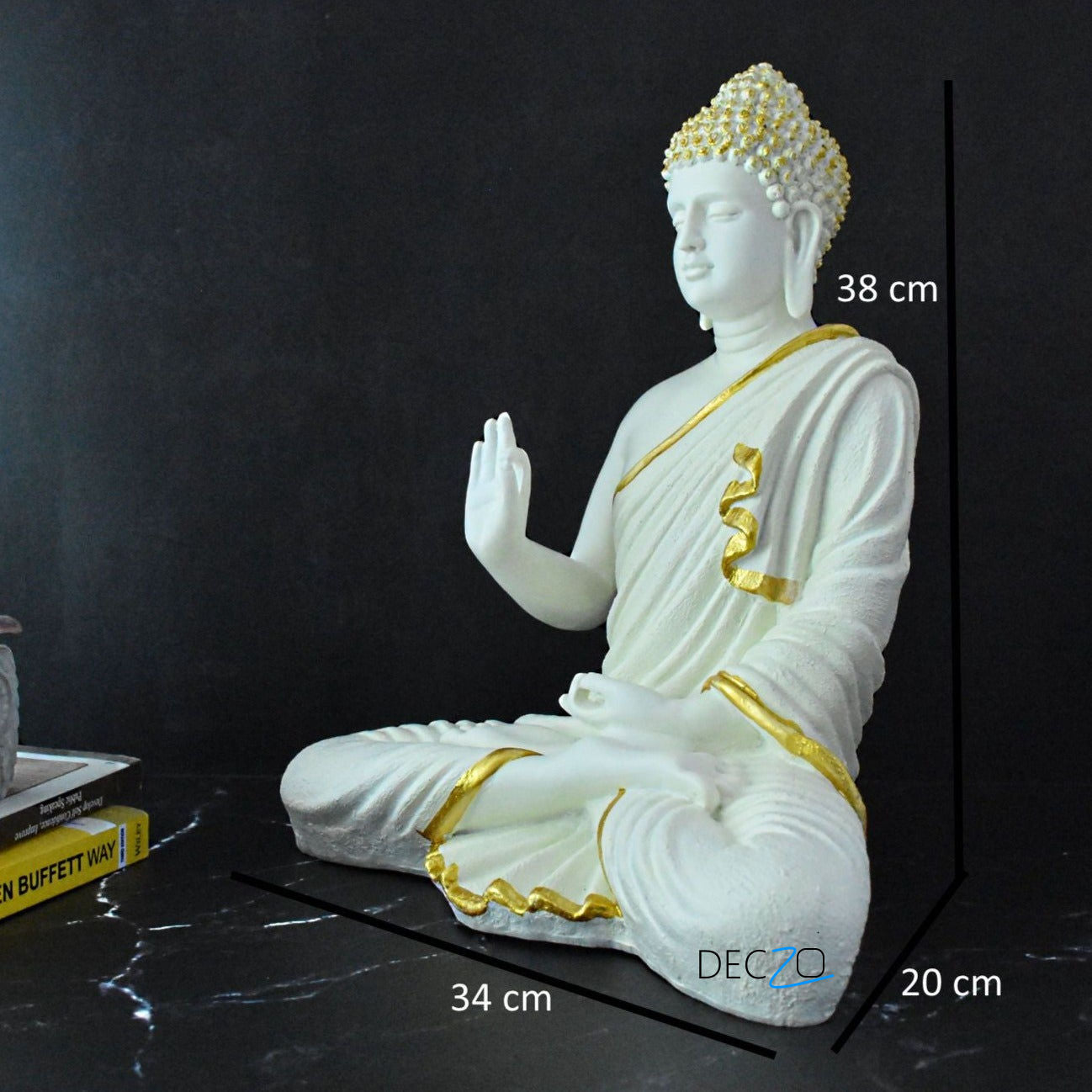 Big Size Meditating Buddha Idol : White - Deczo