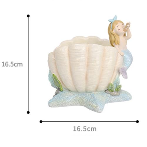 Cute Mermaid Blowing Shell Resin Succulent Pot - Deczo