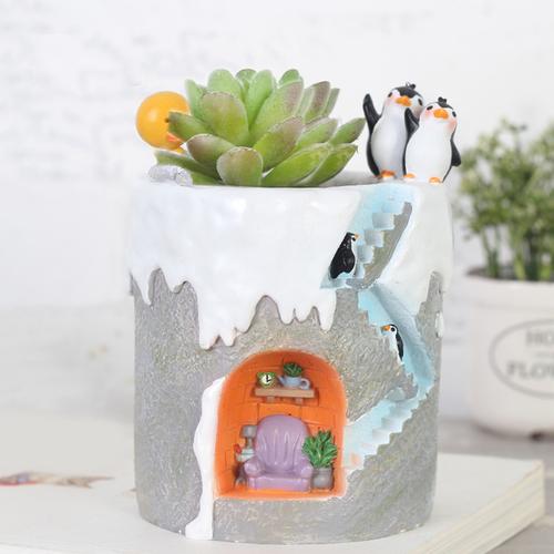 penguin succulent planter Penguin Family Home Resin Succulent Pot