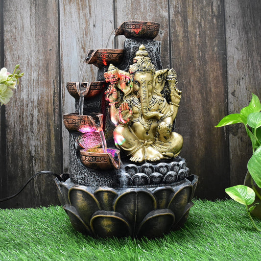 Ganesha Water Fountain (Model 1)  : 42 CM, Golden-Silver