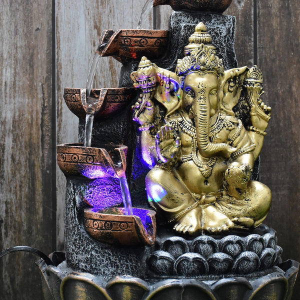 Ganesha Water Fountain (Model 1)  : 42 CM, Golden-Silver