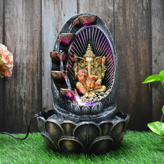 Ganesha Water Fountain (Model 2)  : 42 CM, Golden-Silver