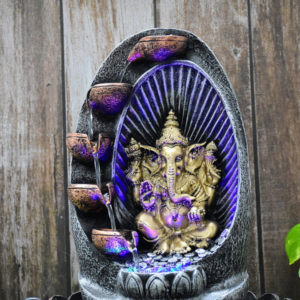 Ganesha Water Fountain (Model 3)  : 42 CM, Golden-Silver