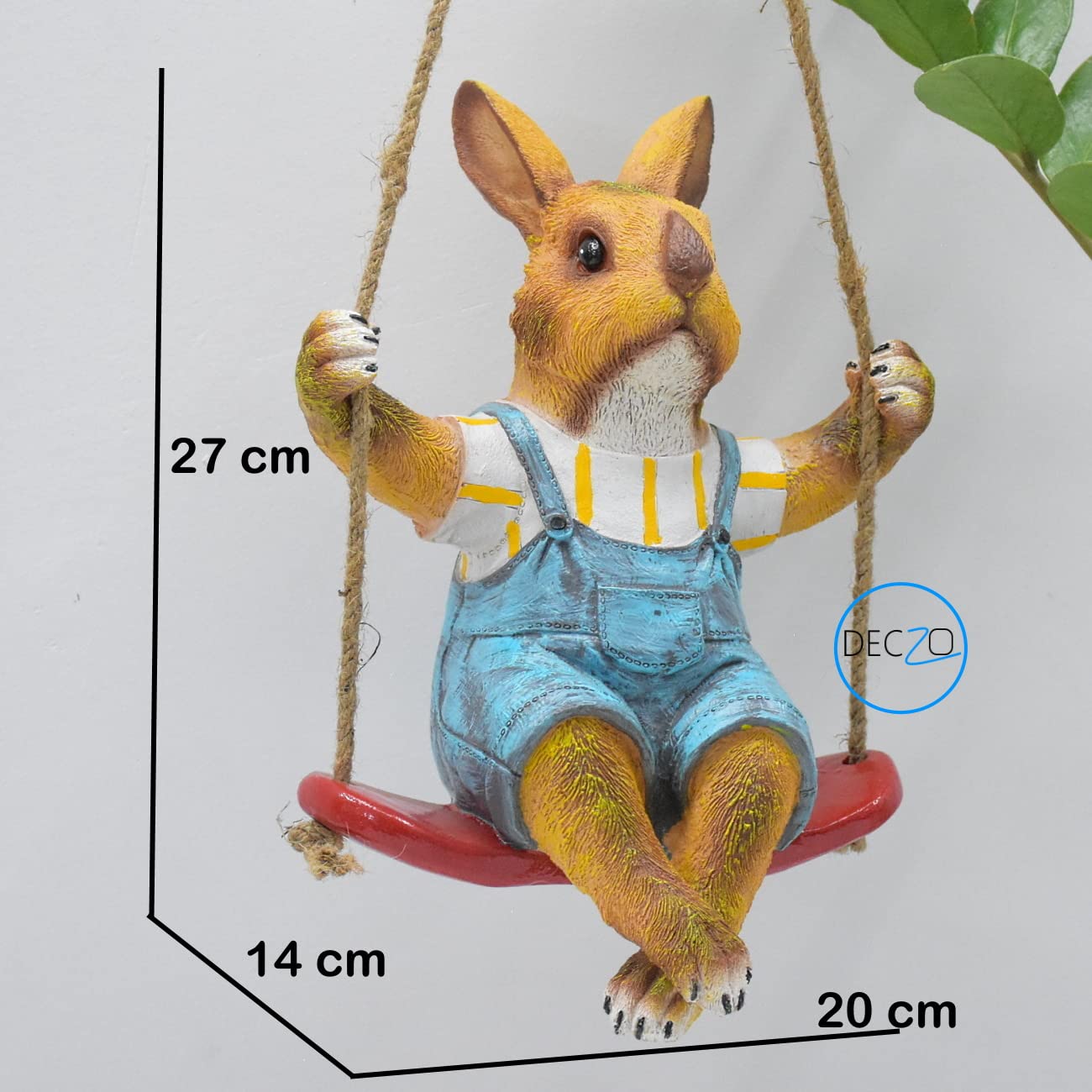 Playful Rabbit on Swing Poly-Resin Hanging Decor for Garden, Home, Gift