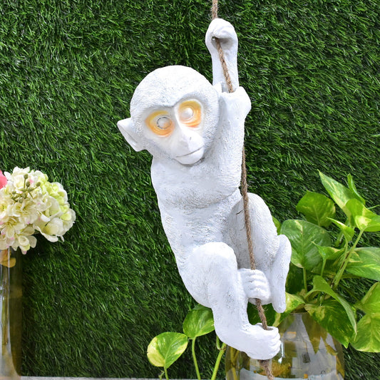 Hanging Monkey Garden Statue: White