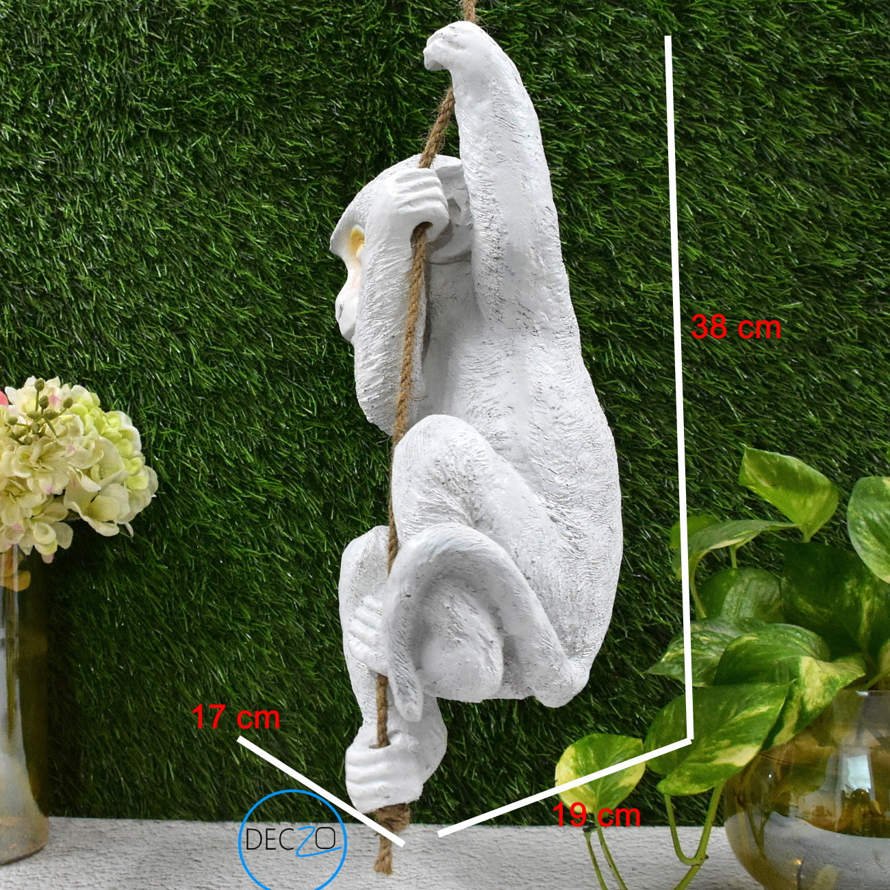 Hanging Monkey Garden Statue: White