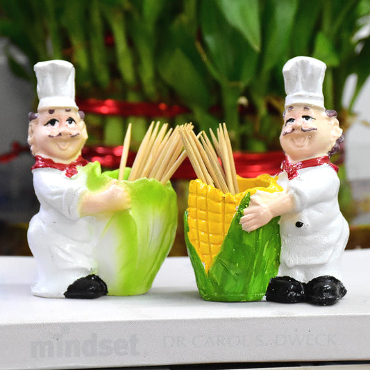 Chef Holding Cabbage and Sweet Corn Toothpick Holder for Dining Table (Set of 2)