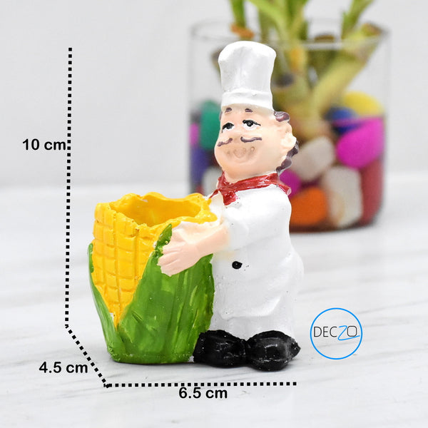 Chef Holding Cabbage and Sweet Corn Toothpick Holder for Dining Table (Set of 2)