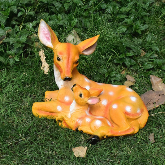 Sitting Mother and Baby Deer Polyresin Garden Statue