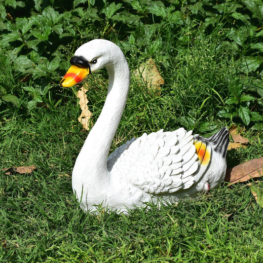 Swan Duck Poly-Resin Garden Statue (White, 34 cm)