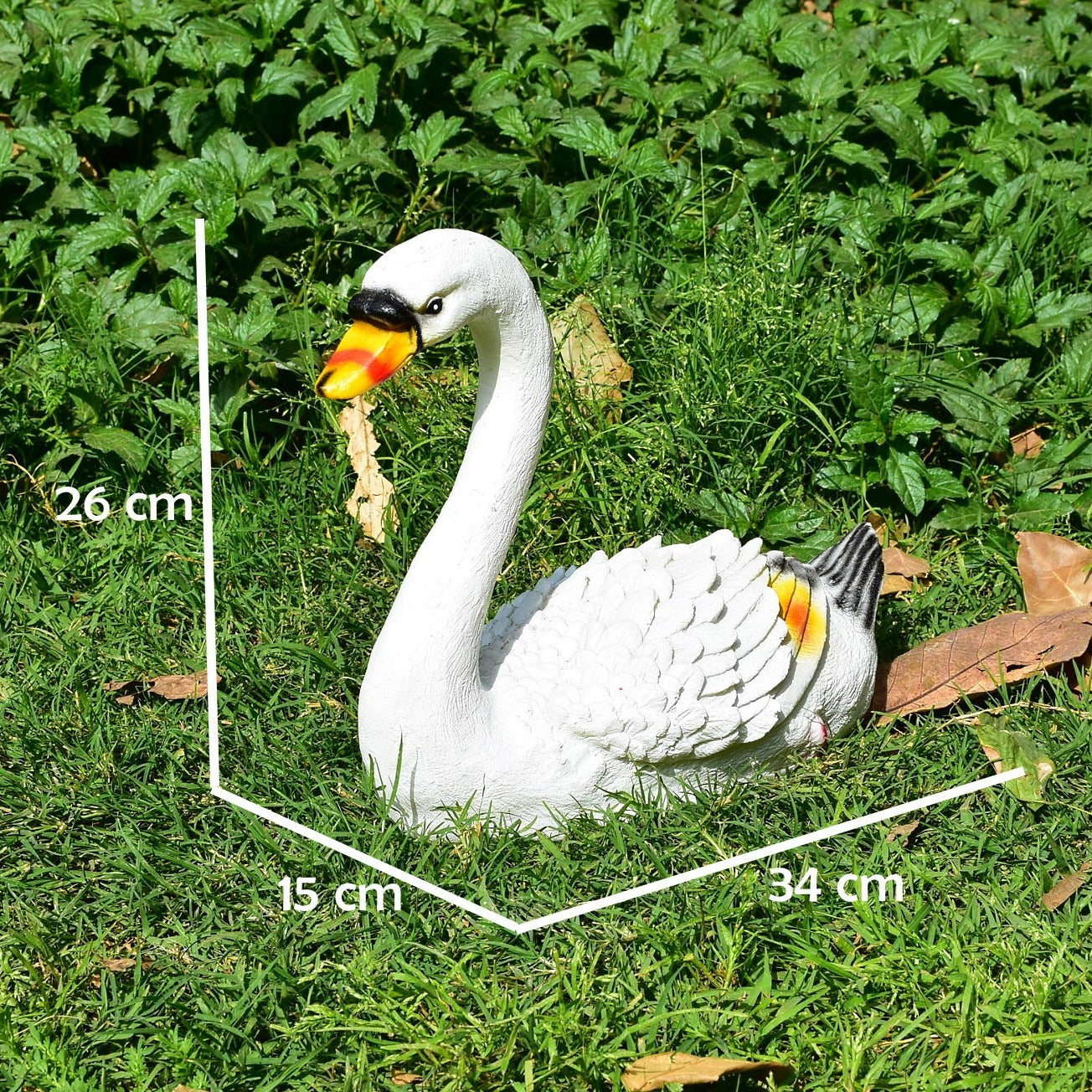 Swan Duck Poly-Resin Garden Statue (White, 34 cm)