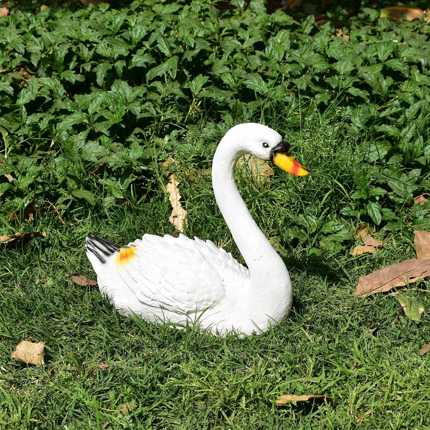 Swan Duck Poly-Resin Garden Statue (White, 34 cm)