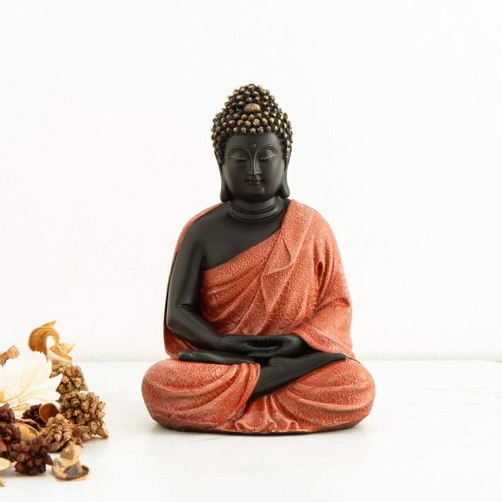 Handcrafted Meditating  Buddha Statue : Orange Color - Deczo