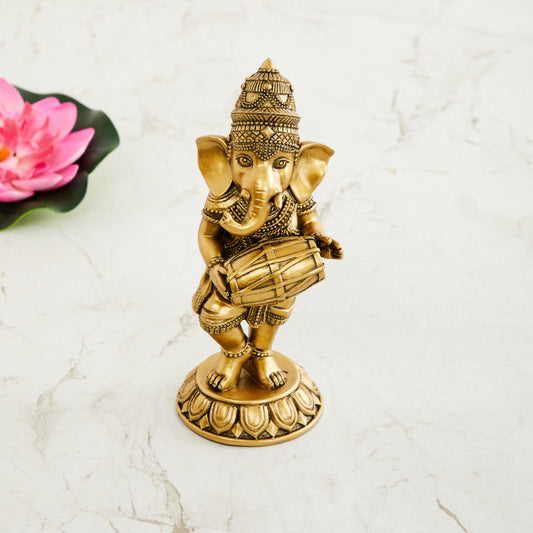 Standing Ganesha Playing Dholak - Deczo