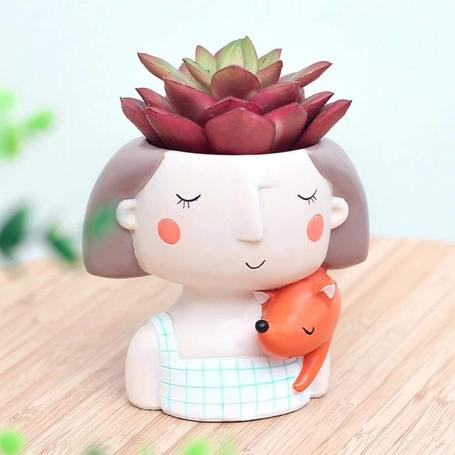 Girl With Squirrel Resin Succulent Pot - Deczo