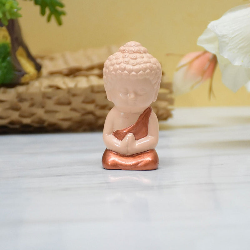 Cute Child Buddha Idol for Table, Return Gift, Dashboard: Bege Copper - Deczo