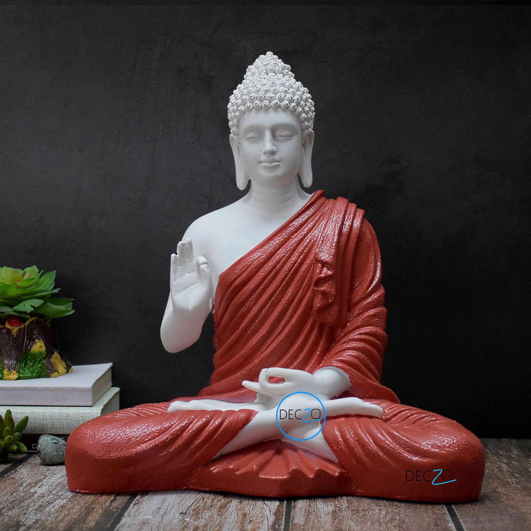 The Healing Spirit Blessing Buddha Statue 1.25 Feet Red Deczo