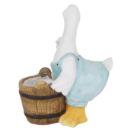 Blue Duck with Barrel Resin Planter Pot - Deczo
