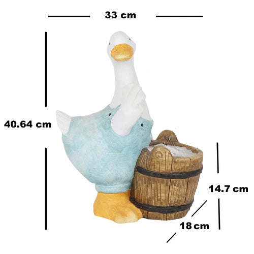 Blue Duck with Barrel Resin Planter Pot - Deczo