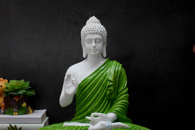 The Healing Spirit Blessing Buddha Statue : 1.25 Feet, Green - Deczo