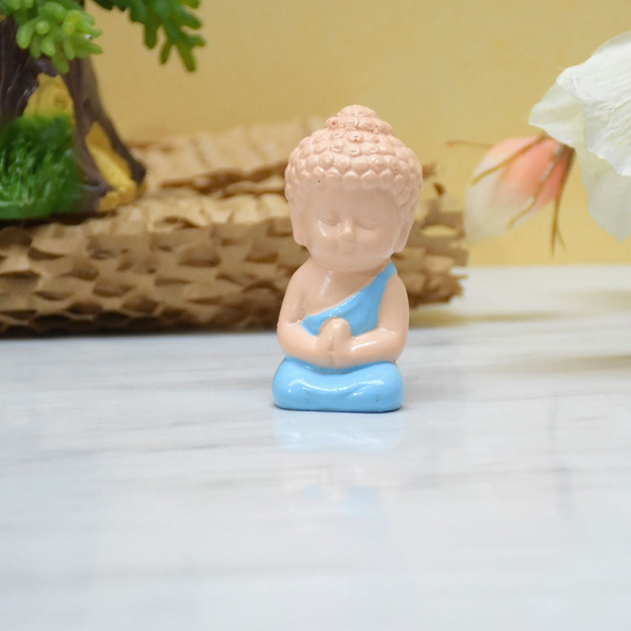 Cute Child Buddha miniature for Table, Return Gift, Dashboard: Bege Blue - Deczo