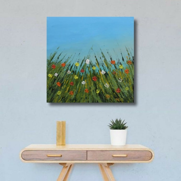 Meadows 3, Acrylic on Canvas, Handmade Wall Painting : 23x23 inches - Deczo