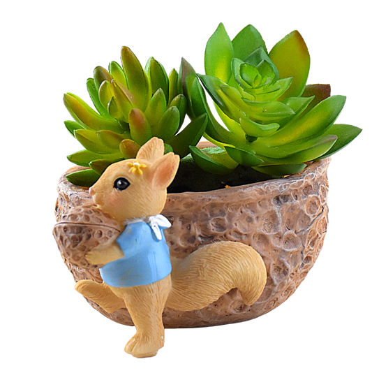 Squirrel Eating Walnut Resin Pot for Succulents - Deczo