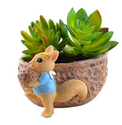Squirrel Eating Walnut Resin Pot for Succulents - Deczo